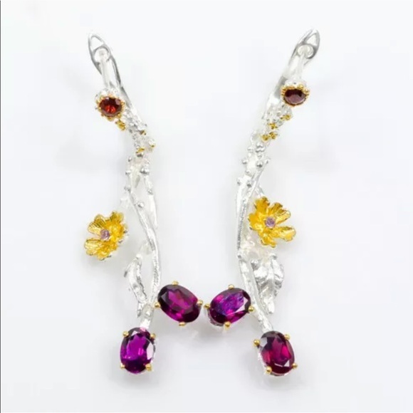 Artisan earrings natural raspberry garnet 925 - Picture 1 of 3